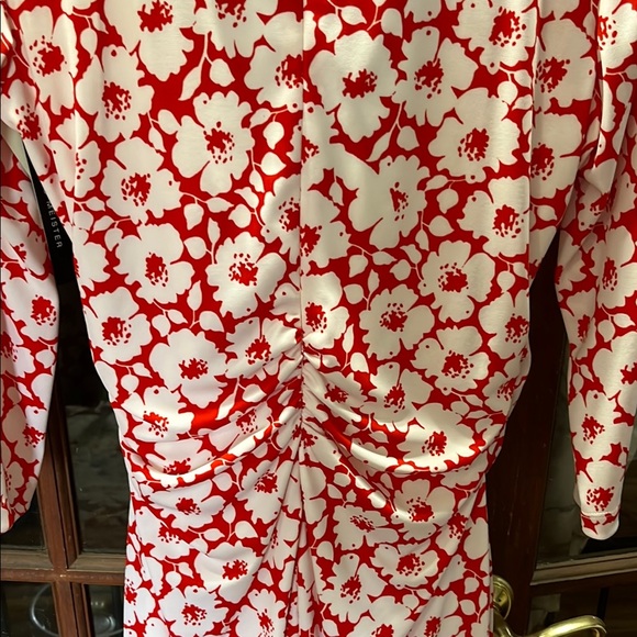 David Meister Red and White Plunge Neck Sheath Dress - Picture 5 of 6